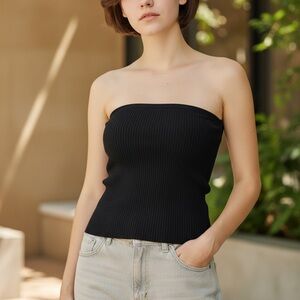 Maeve by Anthropologie Chic Black‎ Ribbed Tube Top - S